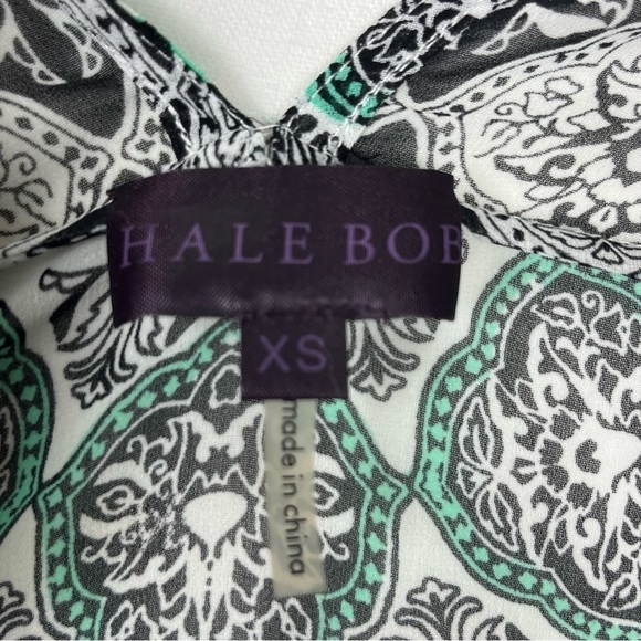Hale Bob sheer boho handkerchief kimono style green black tie neck top, size XS. - Picture 8 of 10
